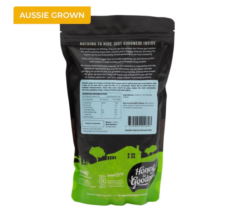 Organic Popcorn Kernels 650g