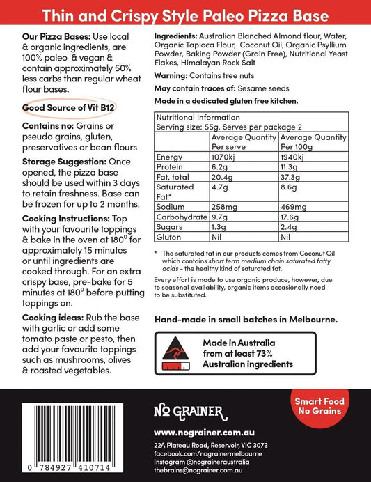 No Grainer Thin & Crispy Style Paleo Pizza Base